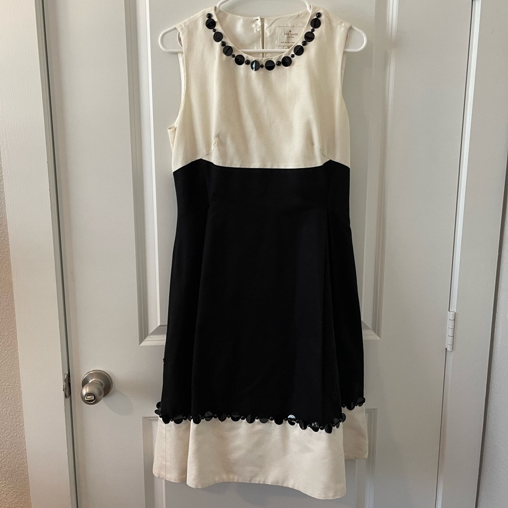 Kate Spade Hattie Dress Black and Ivory Cocktail Dress (NJMU3276) mid-length
